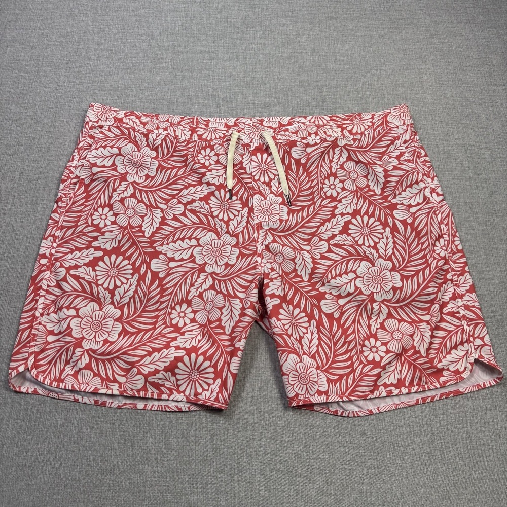 Fair Harbor Floral Hybrid Swim‎ Trunks Shorts Mens 3XL Red Lined Drawstring